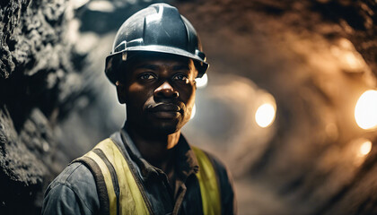 underground portrait of a black manden worker in a mine
 - obrazy, fototapety, plakaty