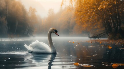 A swan in beautiful nature setting. Generative AI.