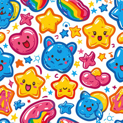 Funny cute doodles kawaii anime colorful repeat pattern 