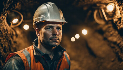 underground portrait of a manden worker in a mine
