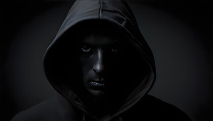 Fototapeta na wymiar Man in Hood. Dark figure