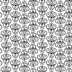 Seamless pattern hand drawn with linear flowers. Vector charcoal strokes, bumps and swirls. Sketch lines in doodle style.
