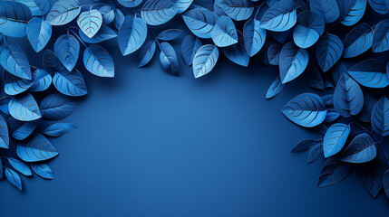 blue background with a bunch of leaves.Collection of tropical leaves,foliage plant in blue color with space background