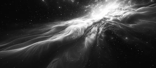 Foto op Canvas A monochrome image of a nebula in space resembling a cumulus cloud floating in the vast darkness of the universe © 2rogan