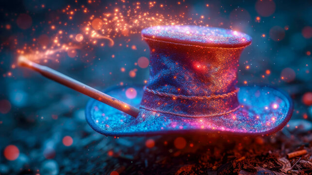 Magic hat with magic light and bokeh background