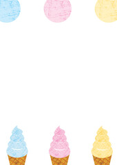 カラフルなソフトクリームのフレーム（グランジ加工）_縦
