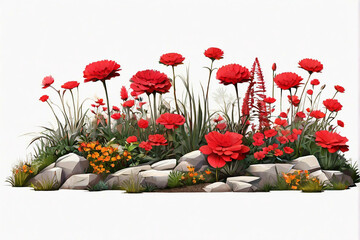 Collection green grass and flower on transparent background 3d rendering png.