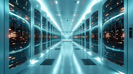 Artificial Intelligence, Supercomputer Technology Concept, Working Data Center Full of Rack Servers and Supercomputers, Modern Telecommunications. Generative AI.