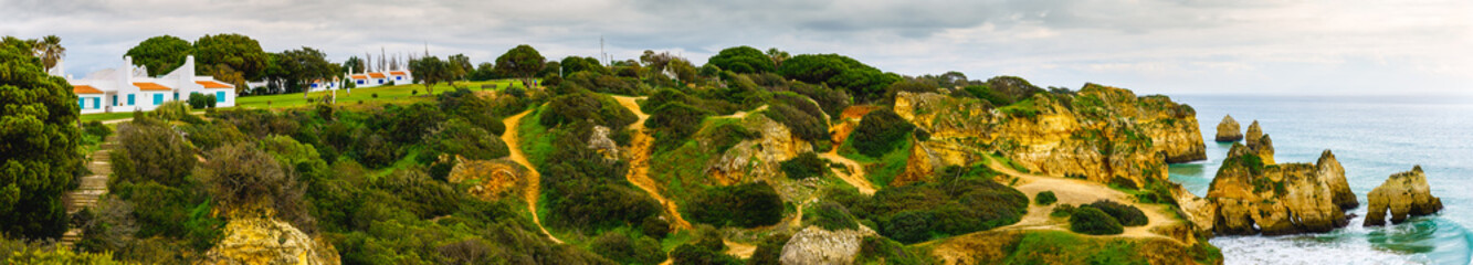 Algarve, Portugal. Rocky coastline, panorama