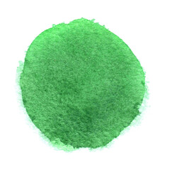 Green circle painted watercolor on paper. Watercolour round shape isolated on white background - 736824135