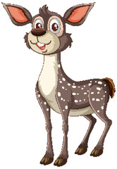 A happy, spotted deer standing with a smile