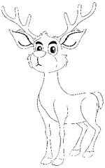 Black and white illustration of a cute reindeer.
