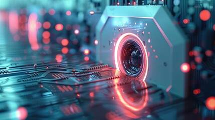 Fototapeta premium Abstract glowing processor chip representing cyber security concept and data protection, Cyber security, antivirus virus. defence internet technology concept. Generative AI.