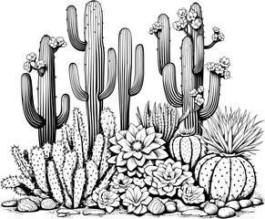 Vintage Cactus Icon in Hand-drawn Style