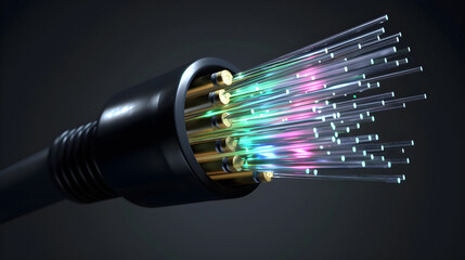 Fototapeta na wymiar binary code streaming through fiber optic cables
