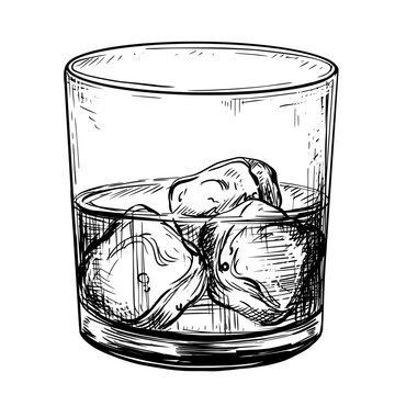 Whiskey glass vector vintage sketch illustration 
