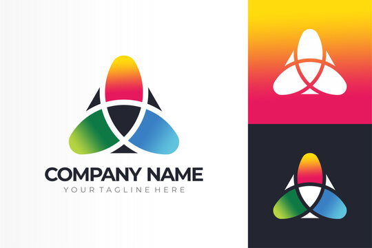 illustration vector graphic of Unique creative triangle logo with flowers and windmills