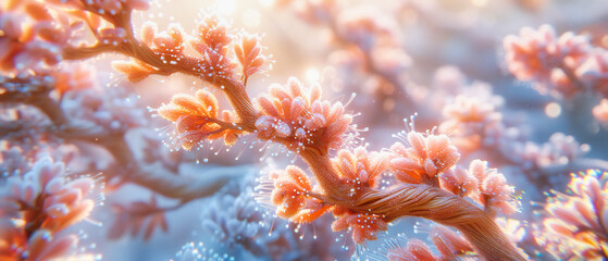 Winter Wonderland: Frosted Branches and Red Berries, Snow-Covered Trees in a Frosty Forest, Embracing the Cold Beauty of Nature