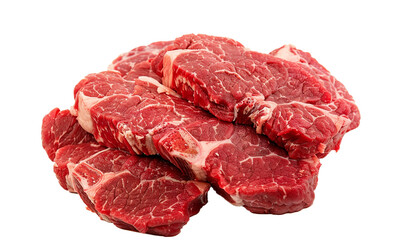 Fototapeta premium Fresh short loin raw beef steak isolated on white background. Large piece of cow meat filet closeup.