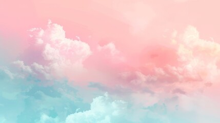 Dreamy cloudscape with fluffy clouds reflecting pastel pink and blue hues, suitable for backgrounds, inspiration, or fantasy themes.