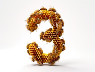 Number three made of honey comb 