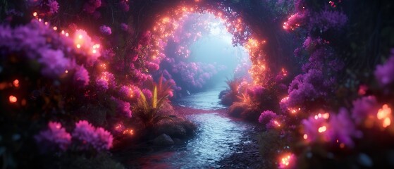 A Path Passing Through A Magical Forest. Illustration On The Theme Of Fairy Tales And Magic. Generative AI