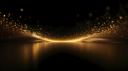 Fototapeta na wymiar Luxurious and futuristic golden empty stage, golden particles background in stage shape
