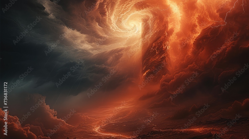 Poster a swirling storm of red and black hues, embodying the essence of a chocolate tempest over a desolate