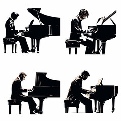 Pianist with Piano (Pianist) simple minimalist isolated in white background vector illustration