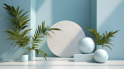 Easter-themed 3D illustration of eggs in a vase with water, placed on a table, featuring a captivating play of light and reflections