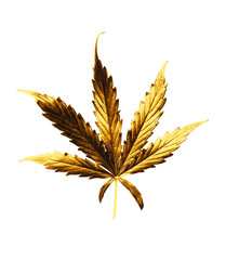 golden cannabis leaf on black background