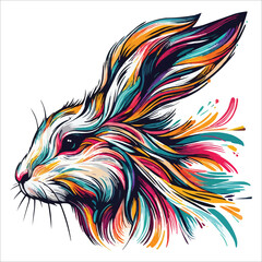 Abstract rabbit head multicolored paints colored drawing vector illustration 