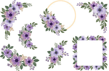 purple spring watercolor flower frame