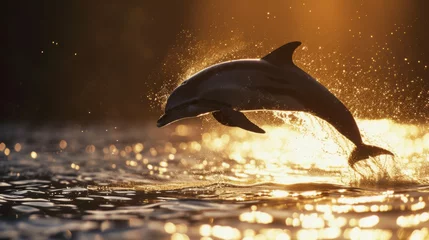 Rolgordijnen A shadowy figure of a dolphin leaping out of the water. © Justlight