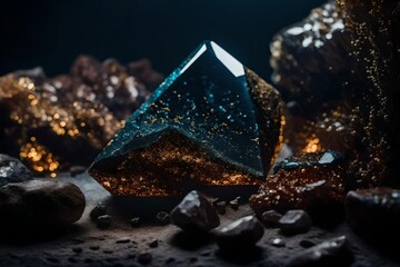  A super-realistic depiction of a mineral stone, employing flawless lighting to capture the fine details, vibrant hues, and captivating crystalline structures in high-definition clarity 