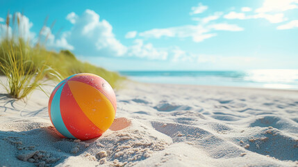 Obraz premium Colorful Beach Ball on Pristine Seaside Sands