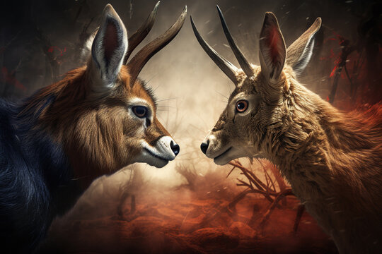 Two goats are ready to fight. Political debates, elections. Generative AI