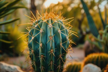 Selective focus shot of a cactus with big spikes.