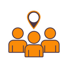 Meeting point location or team place icon. Pinpoint over group of people.