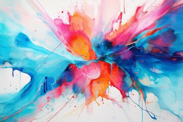 Abstract art of colorful ink plumes colliding in water, creating a vibrant explosion. - obrazy, fototapety, plakaty