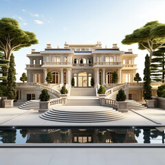 Obraz premium Modern luxury cottage. Minimalistic architecture private villa with pool