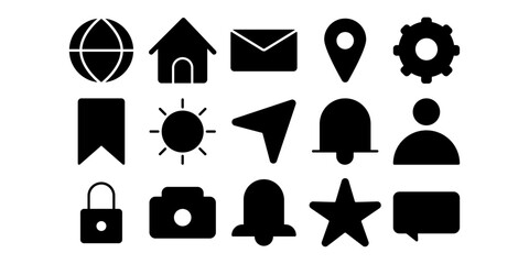 a collection of UI icons with glyph styles, suitable for web and mobile purposes