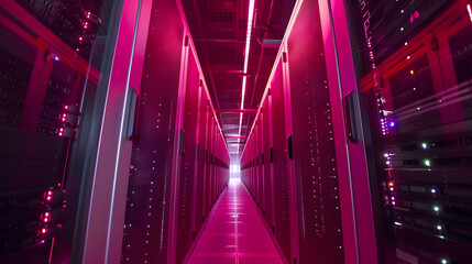 Fototapeta na wymiar Photo of a data center, with rows of servers and a sense of scale and efficiency.