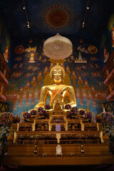 Golden buddha statue in buddhism temple thailand