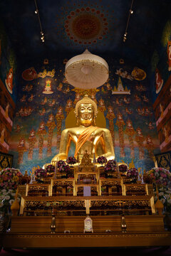 Golden buddha statue in buddhism temple thailand