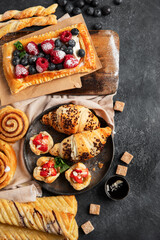 Sweet traditional pastry on dark background