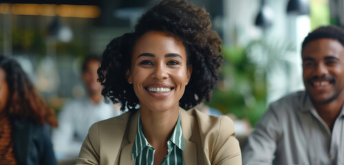 Naklejka premium Group, boardroom and business portrait in an office for collaboration, teamwork and sustainability. Confident, empowerment and diverse staff sitting together for meeting and leadership in workplace