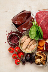 Food containing natural iron. Healthy eating