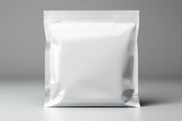 White foil packet mock-up in blank space. Plastic bag packaging in copy space. Packaging template for product design, branding, and display. Generative AI