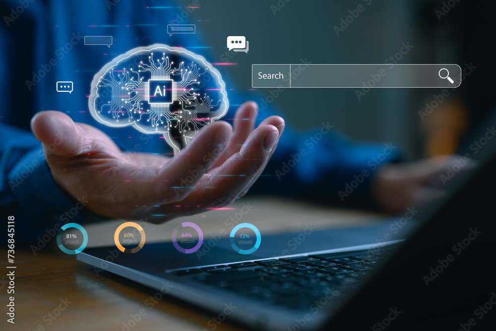 Leinwandbilder ai tech, businessman show virtual graphic global internet connect ai, artificial intelligence. using